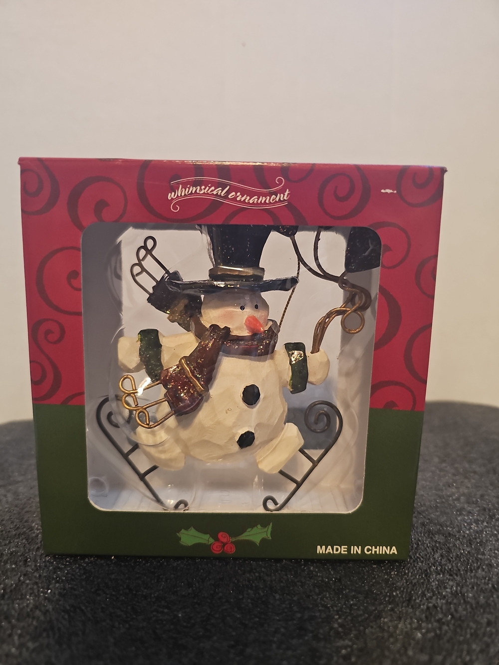 Whimsical Cream Snowman Holiday Ornament with Scarf and Top Hat